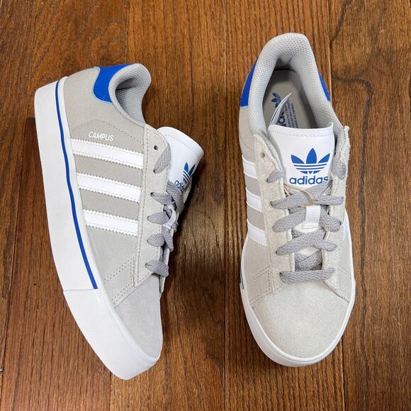 Adidas Campus Vulc Kids  Athletic Shoes Gray Blue Casual Sneakers size 6Y - Picture 1 of 6